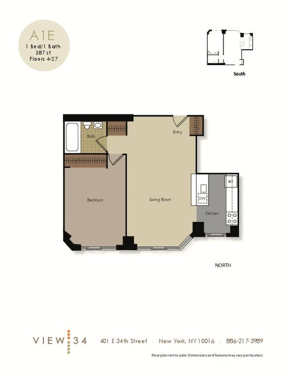 1 Bed apartment at 401 East 34th Street, Unit S14N, Murray Hill, photo 1 of 3