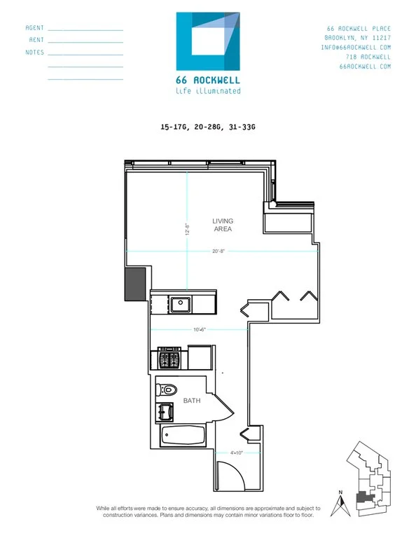 0.5 Bed apartment at 66 Rockwell Place, Unit 20G, Fort Greene, photo 1 of 2