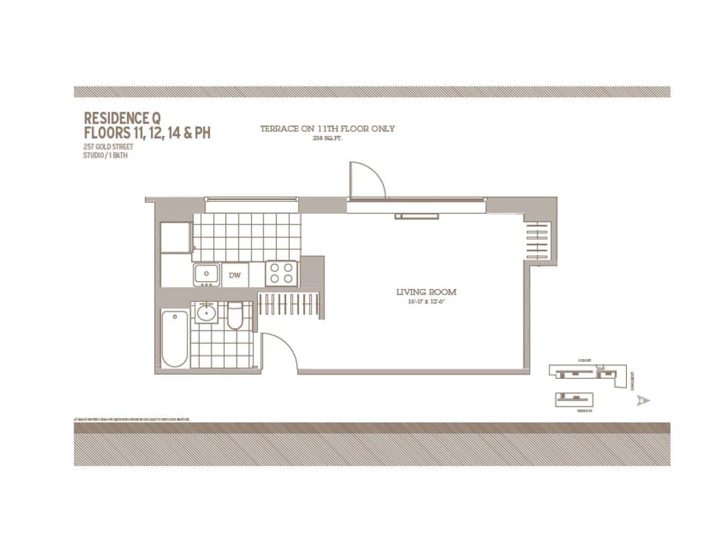 Studio apartment at 257 Gold Street, Unit 12Q, Fort Greene, photo 1 of 1