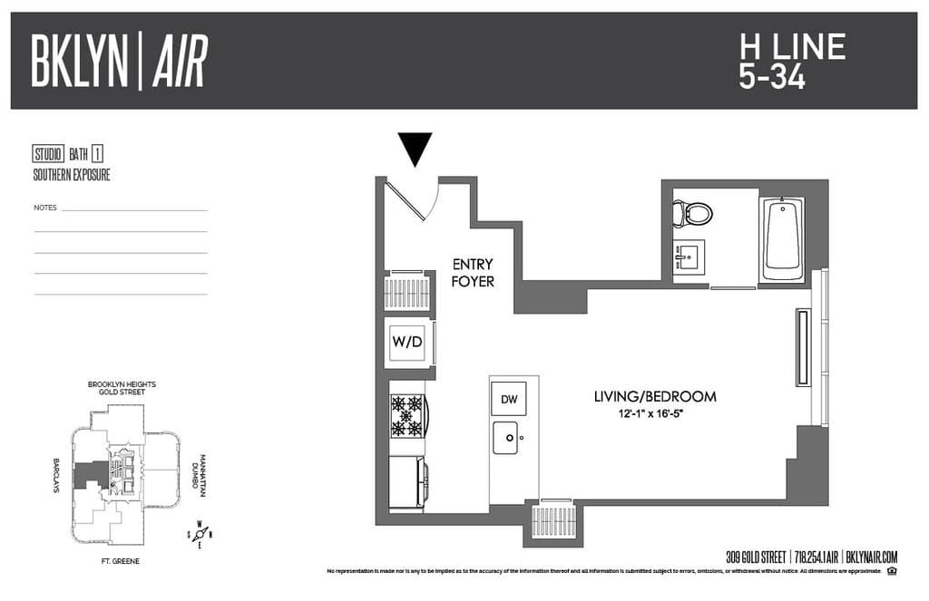 Studio apartment at 309 Gold Street, Unit 34H, Downtown Brooklyn, photo 1 of 1