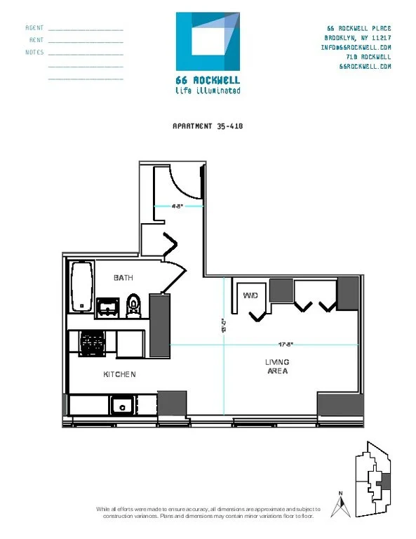 Studio apartment at 66 Rockwell Place, Unit 41B, Fort Greene, photo 1 of 2