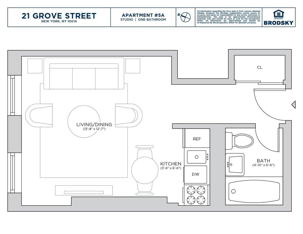 Studio apartment at 19-21 Grove Street, Unit 5A, West Village, photo 1 of 2