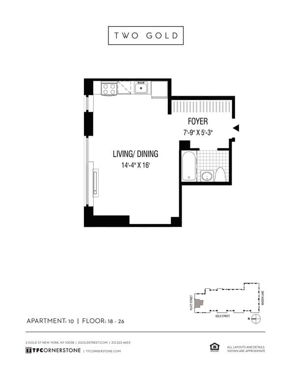Studio apartment at 2 Gold Street, Unit 2010, Financial District, photo 1 of 2