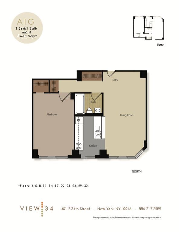 1 Bed apartment at 401 East 34th Street, Unit S04K, Murray Hill, photo 1 of 3