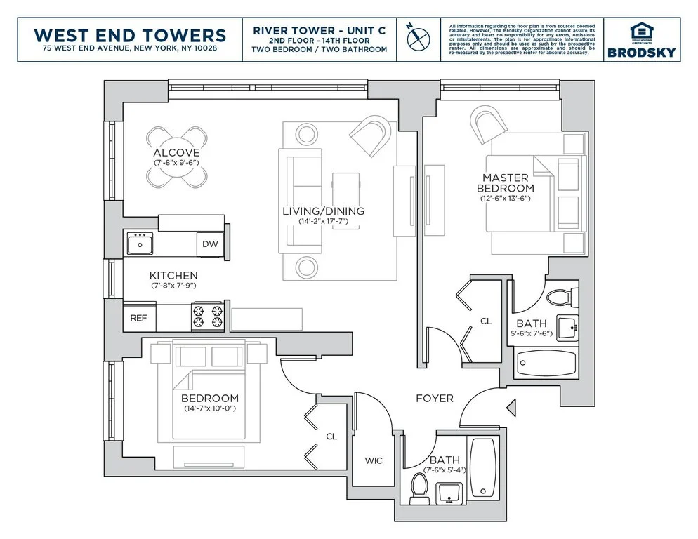 2 Bed apartment at 55-75 West End Avenue, Unit R14C, Upper West Side, photo 1 of 4