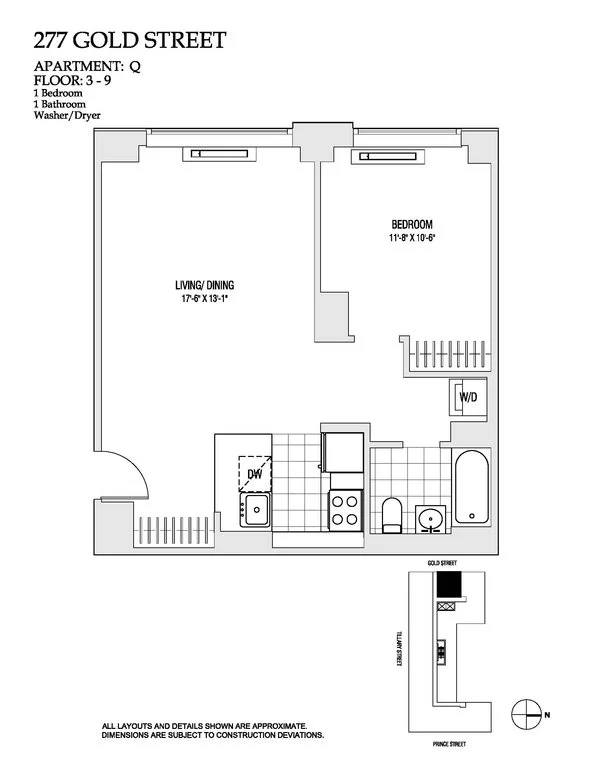 1 Bed apartment at 277 Gold Street, Unit 5Q, Fort Greene, photo 1 of 1