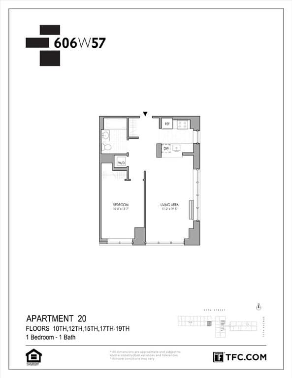 1 Bed apartment at 606 West 57th Street, Unit 1220, Hell's Kitchen, photo 1 of 19