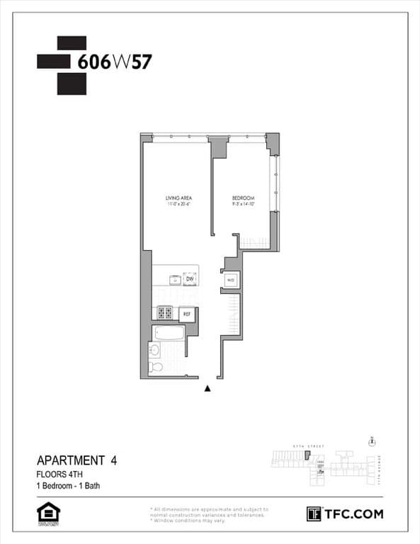 1 Bed apartment at 606 West 57th Street, Unit 404, Hell's Kitchen, photo 1 of 5