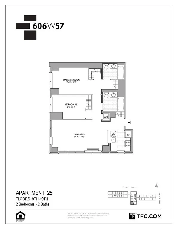 2 Bed apartment at 606 West 57th Street, Unit 1825, Hell's Kitchen, photo 1 of 11