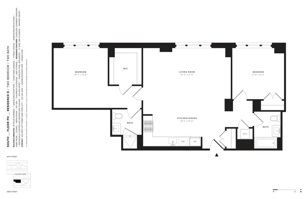 2 Bed apartment at 535 West 43rd Street, Unit SOUTHPHD, Hell's Kitchen, photo 1 of 2