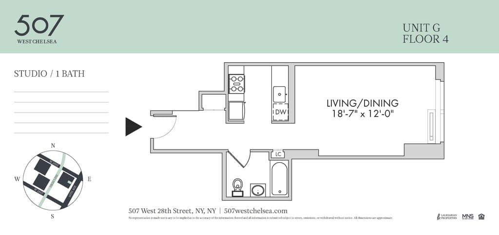 Studio apartment at 507 West 28th Street, Unit 4G, Chelsea, photo 1 of 1