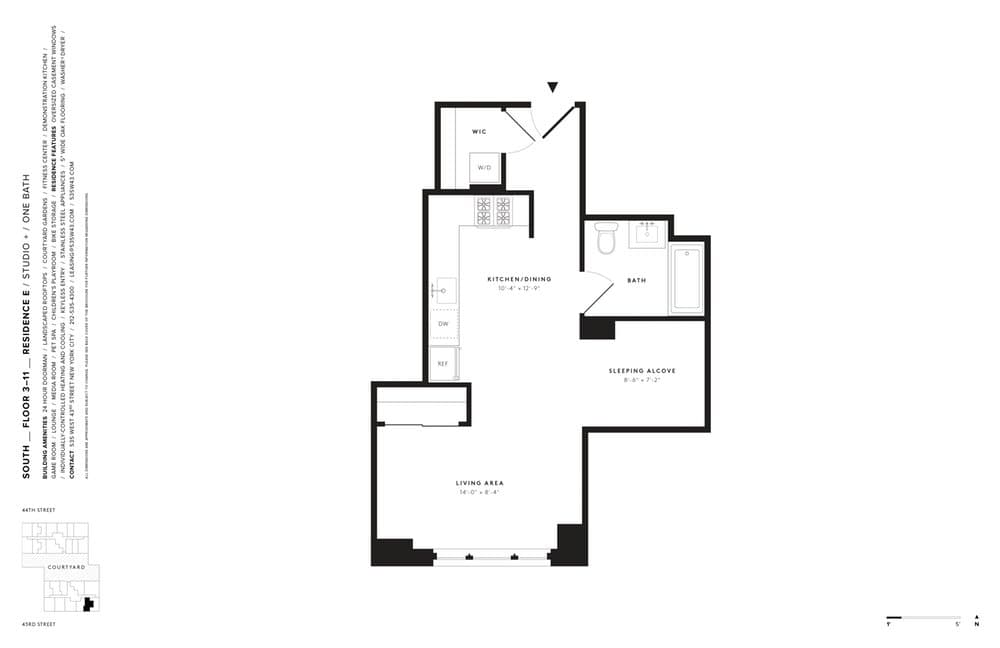 Studio apartment at 535 West 43rd Street, Unit SOUTH9E, Hell's Kitchen, photo 1 of 2