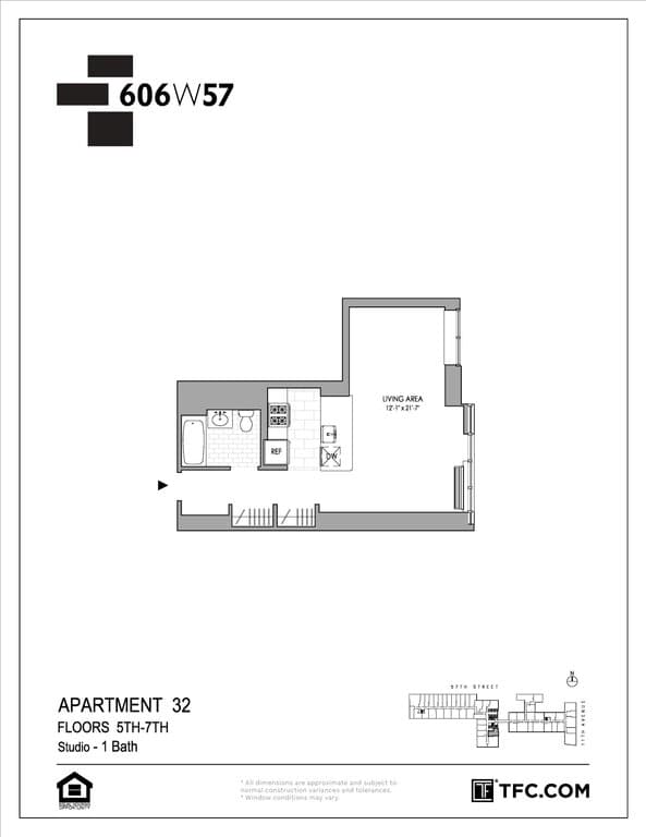 Studio apartment at 606 West 57th Street, Unit 532, Hell's Kitchen, photo 1 of 10