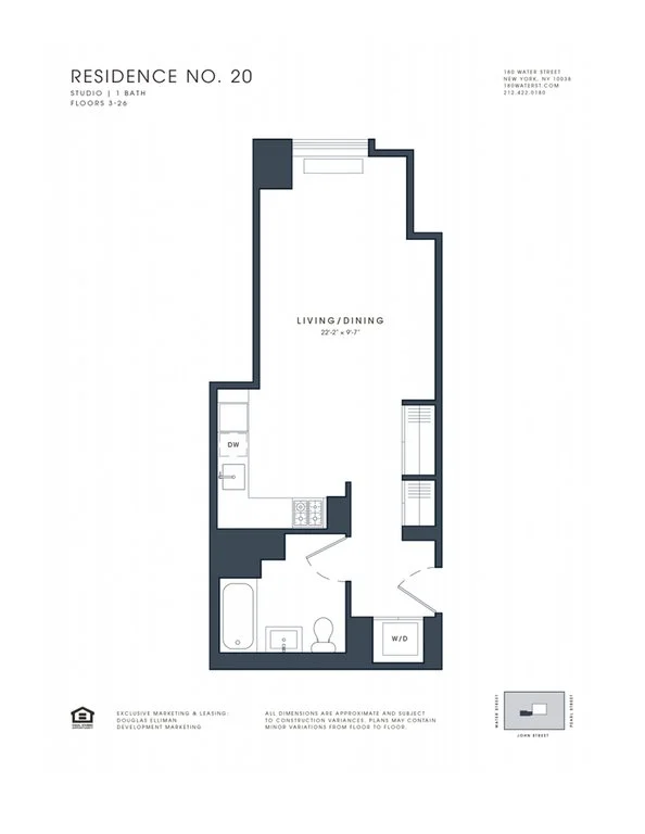 Studio apartment at 180 Water Street, Unit 920, Financial District, photo 1 of 1