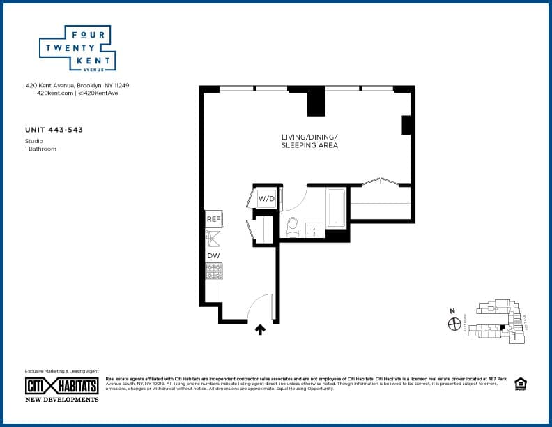 Studio apartment at 420 Kent Avenue, Unit 443, Williamsburg, photo 1 of 1