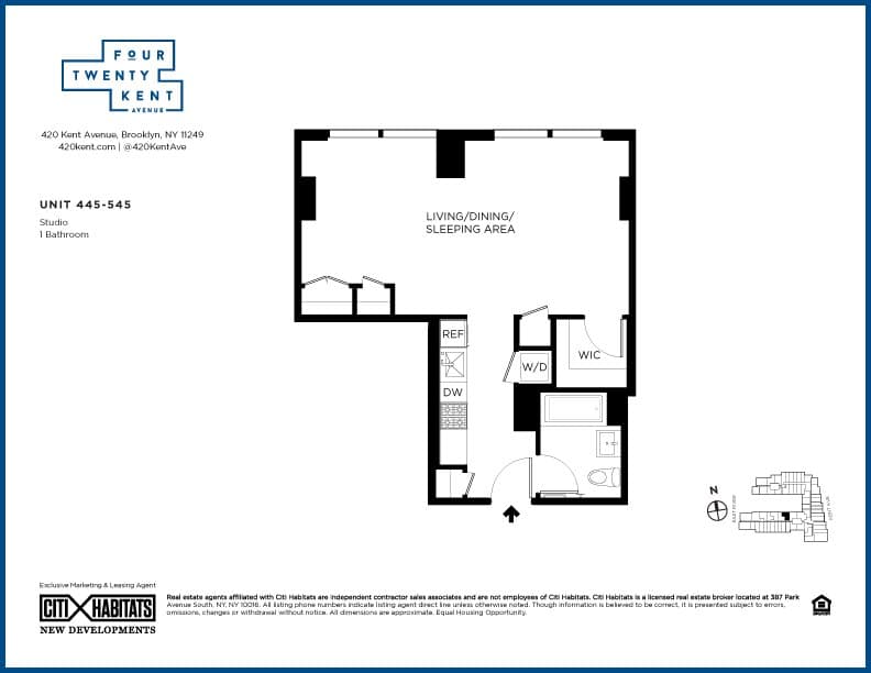 Studio apartment at 420 Kent Avenue, Unit 545, Williamsburg, photo 1 of 1