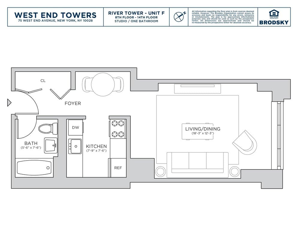 Studio apartment at 55-75 West End Avenue, Unit R9F, Upper West Side, photo 1 of 4