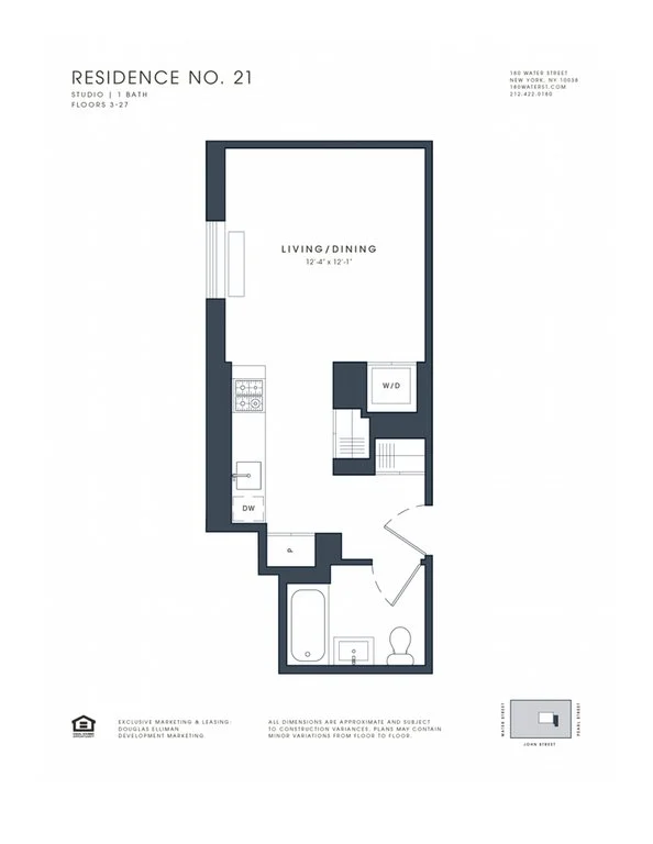 Studio apartment at 180 Water Street, Unit 2521, Financial District, photo 1 of 1