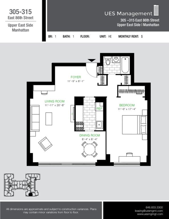 1 Bed apartment at 305 East 86th Street, Unit 15HE, Upper East Side, photo 1 of 1