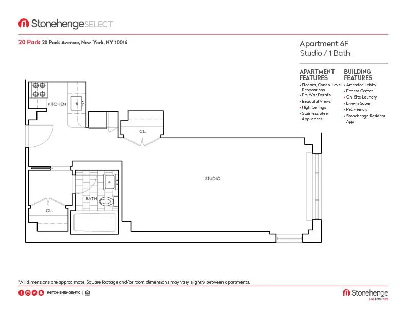 Studio apartment at 20 Park Avenue, Unit 006F, Murray Hill, photo 1 of 4