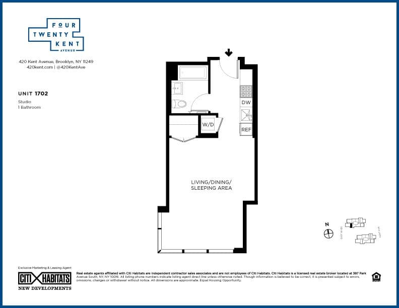 Studio apartment at 420 Kent Avenue, Unit 1702, Williamsburg, photo 1 of 1