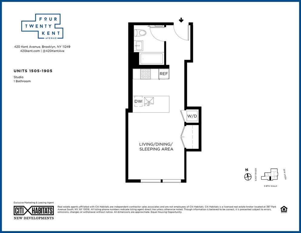 Studio apartment at 420 Kent Avenue, Unit 1805N, Williamsburg, photo 1 of 1