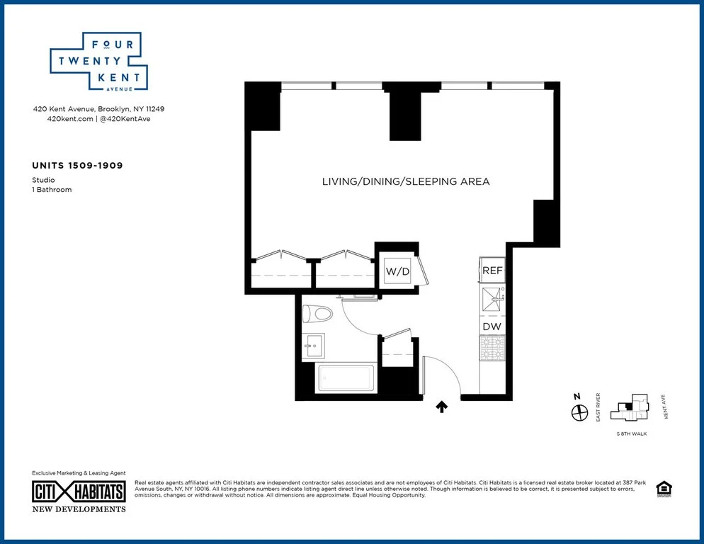Studio apartment at 420 Kent Avenue, Unit 1509N, Williamsburg, photo 1 of 1