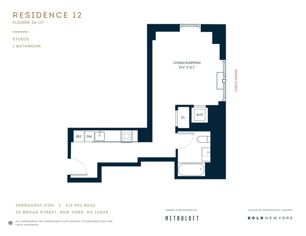 Studio apartment at 20 Broad Street, Unit 2712, Financial District, photo 1 of 1