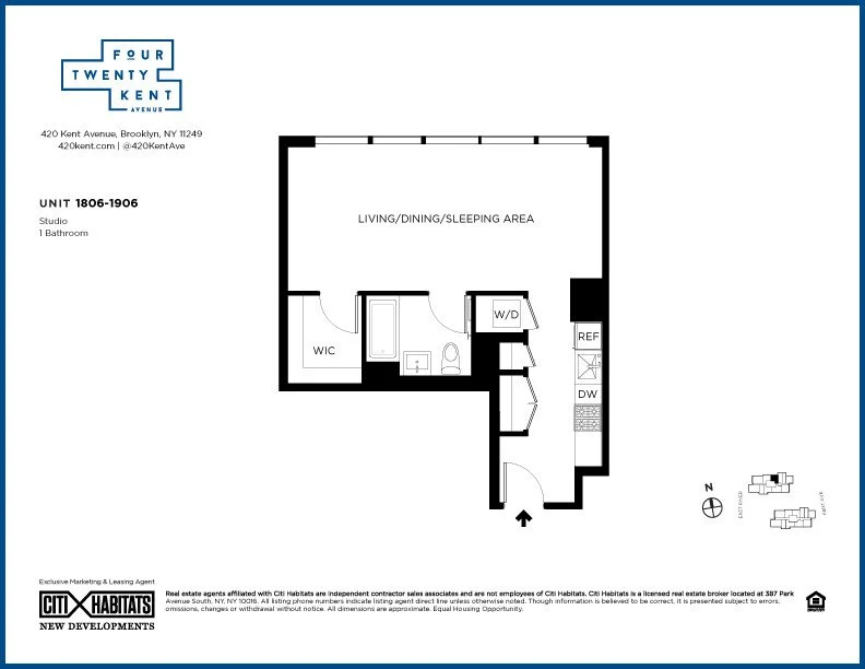 Studio apartment at 420 Kent Avenue, Unit 1806, Williamsburg, photo 1 of 1