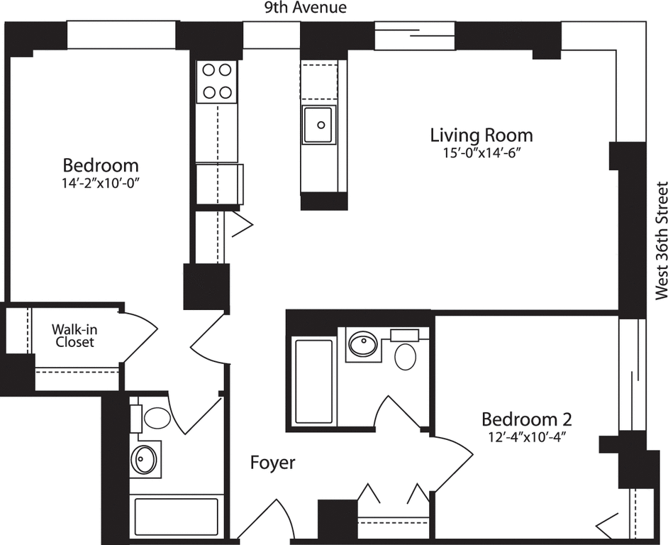 2 Bed apartment at 400 West 37th Street, Unit 6L, Hell's Kitchen, photo 1 of 1