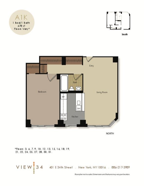 1 Bed apartment at 401 East 34th Street, Unit S05P, Murray Hill, photo 1 of 2