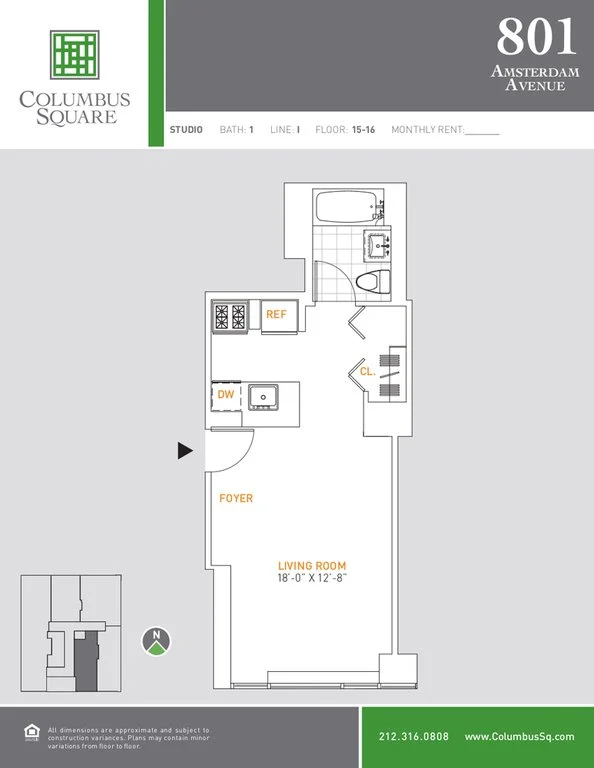 Studio apartment at 801 Amsterdam Avenue, Unit 15I, Upper West Side, photo 1 of 3