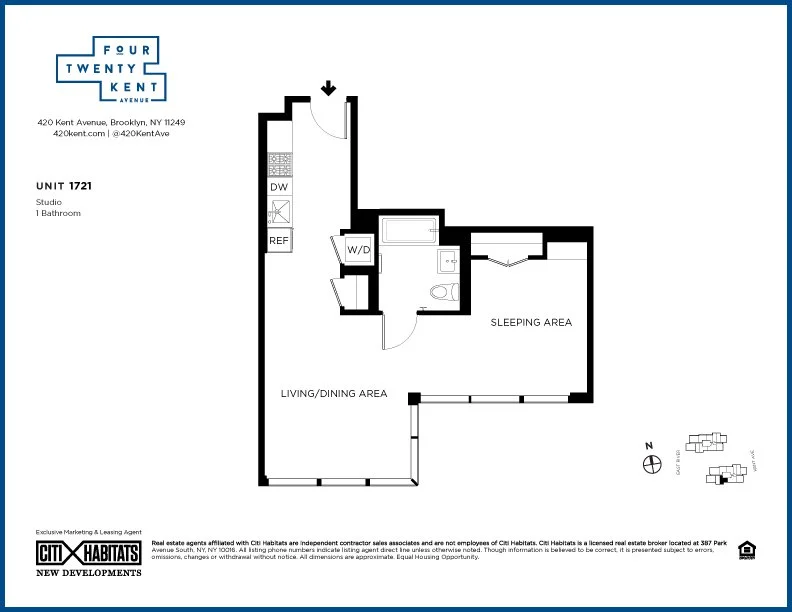 Studio apartment at 420 Kent Avenue, Unit 1721, Williamsburg, photo 1 of 1