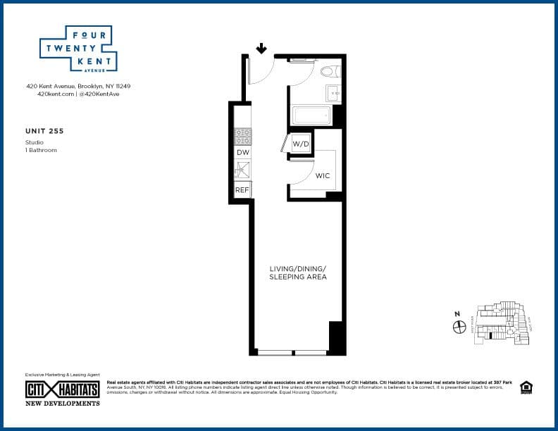 Studio apartment at 420 Kent Avenue, Unit 255, Williamsburg, photo 1 of 1