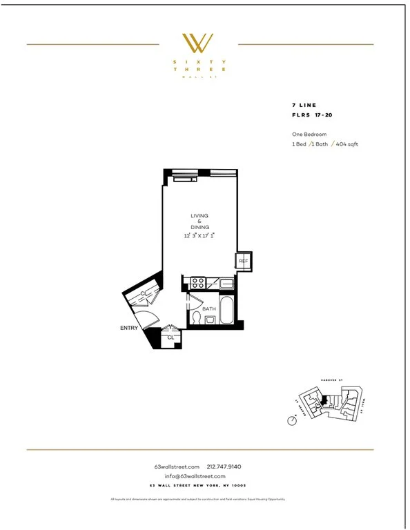 Studio apartment at 63-67 Wall Street, Unit 63-2007, Financial District, photo 1 of 1