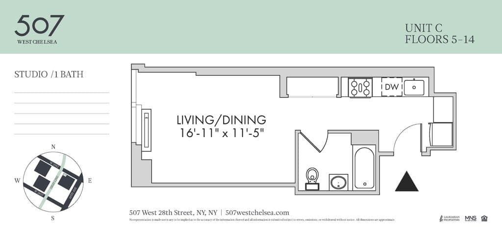 Studio apartment at 507 West 28th Street, Unit 14C, Chelsea, photo 1 of 2