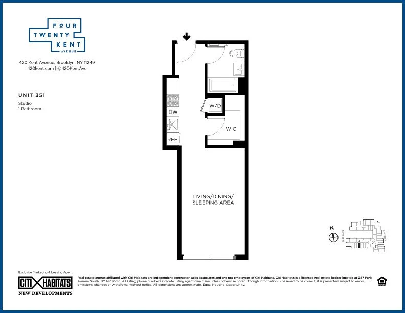 Studio apartment at 420 Kent Avenue, Unit 351, Williamsburg, photo 1 of 1
