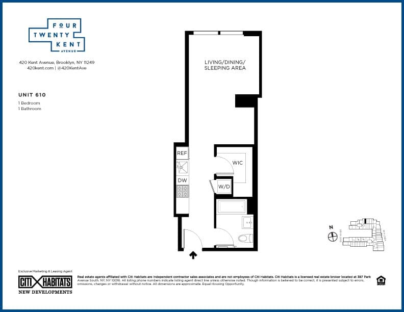 Studio apartment at 420 Kent Avenue, Unit 610, Williamsburg, photo 1 of 1