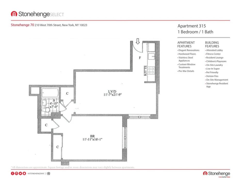 1 Bed apartment at 210 West 70th Street, Unit 0315, Upper West Side, photo 1 of 2