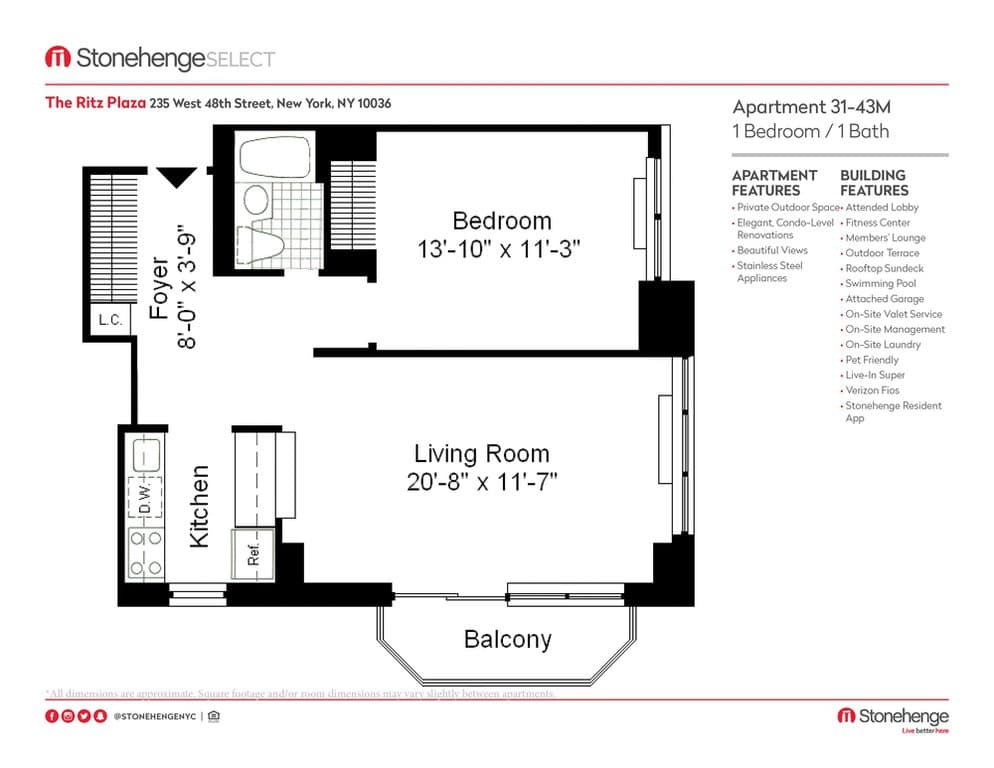 1 Bed apartment at 235 West 48th Street, Unit 036M, Midtown West, photo 1 of 4