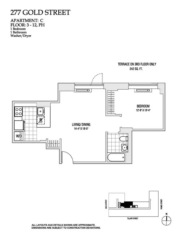 1 Bed apartment at 277 Gold Street, Unit 11C, Fort Greene, photo 1 of 1