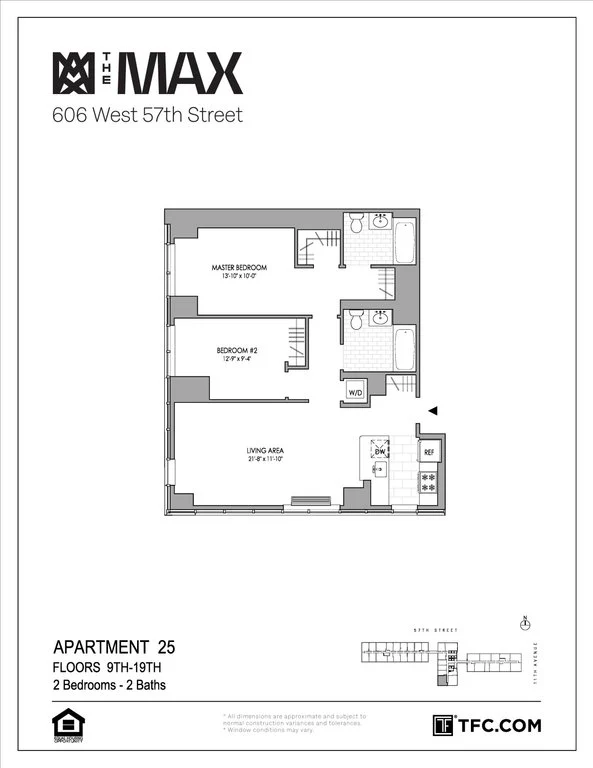 2 Bed apartment at 606 West 57th Street, Unit 1625, Hell's Kitchen, photo 1 of 4
