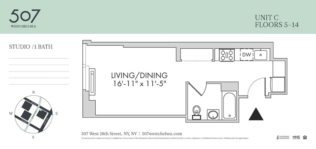 Studio apartment at 507 West 28th Street, Unit 7C, Chelsea, photo 1 of 1