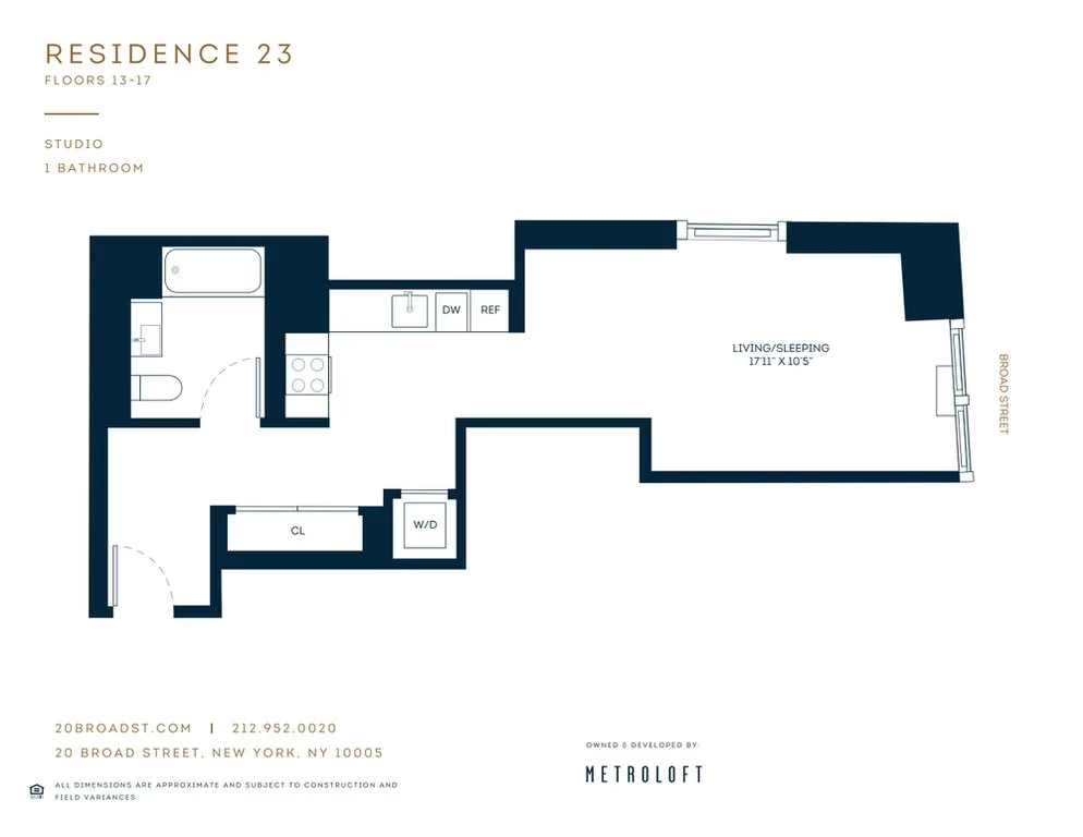 Studio apartment at 20 Broad Street, Unit 1623, Financial District, photo 1 of 1