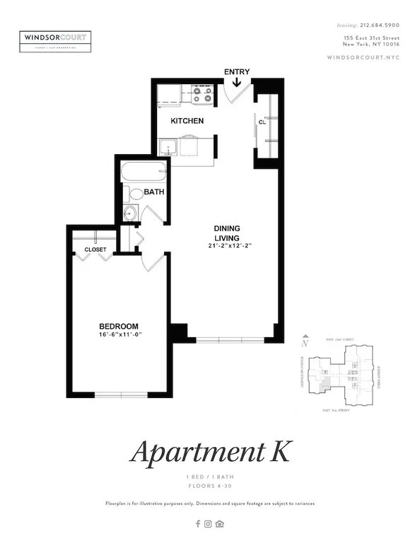 1 Bed apartment at 151-155 East 31st Street, Unit E17K, Kips Bay, photo 1 of 4