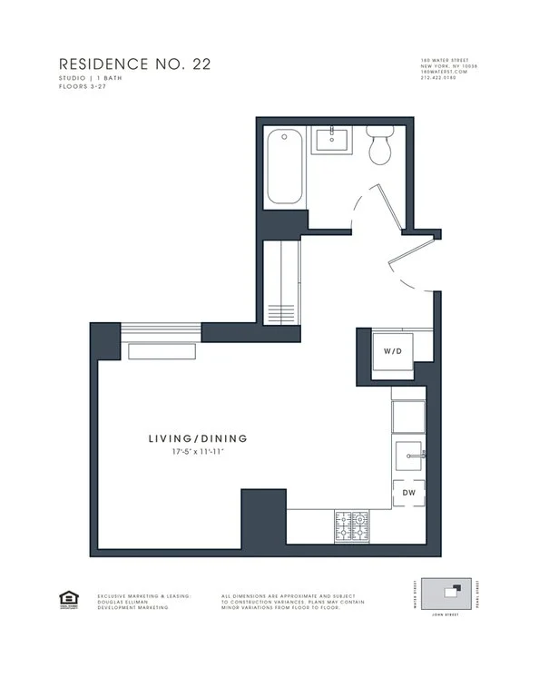 Studio apartment at 180 Water Street, Unit 2522, Financial District, photo 1 of 1