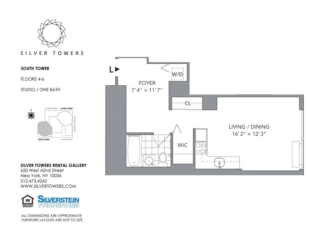 Studio apartment at 610-620 West 42nd Street, Unit S04L, Hell's Kitchen, photo 1 of 1