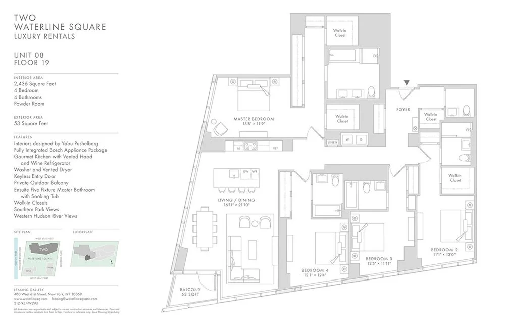 4 Bed apartment at 400 West 61st Street, Unit 1908, Upper West Side, photo 1 of 2