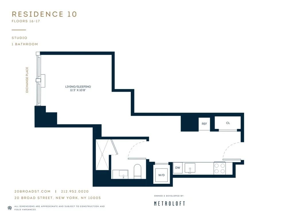 Studio apartment at 20 Broad Street, Unit 1610, Financial District, photo 1 of 1