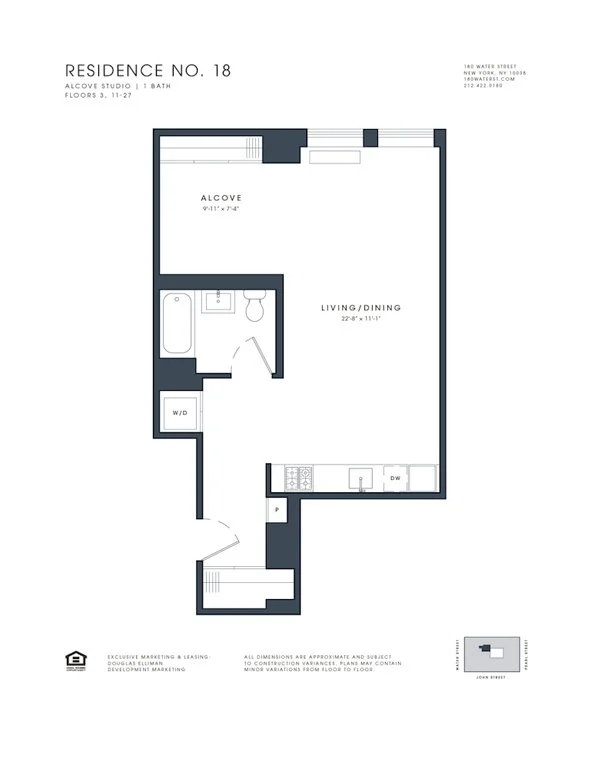 0.5 Bed apartment at 180 Water Street, Unit 1418, Financial District, photo 1 of 1